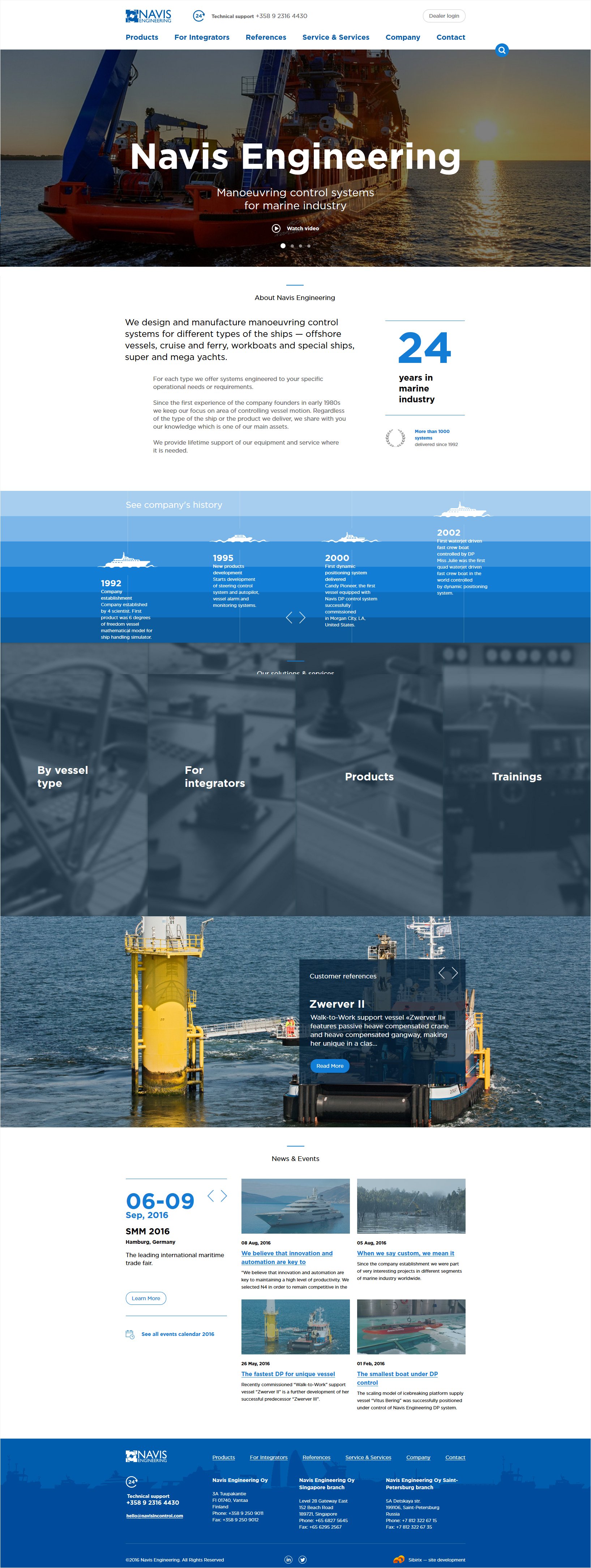 <p><b>Главная страница</b></p><p>У Navis Engineering толковый брендбук, и заказчик хорошо работал с мудбордом — поэтому процесс дизайна прошёл гладко. Главная страница была принята с минимальными правками.</p>