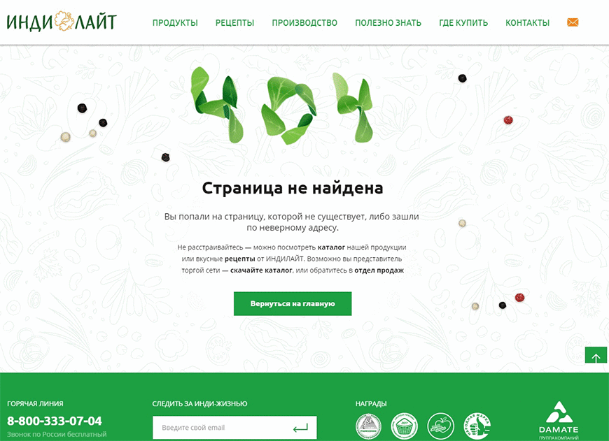 <p><b>Страница 404</b></p><p>На 404 странице мы добавили «зелёного» параллакса.</p>