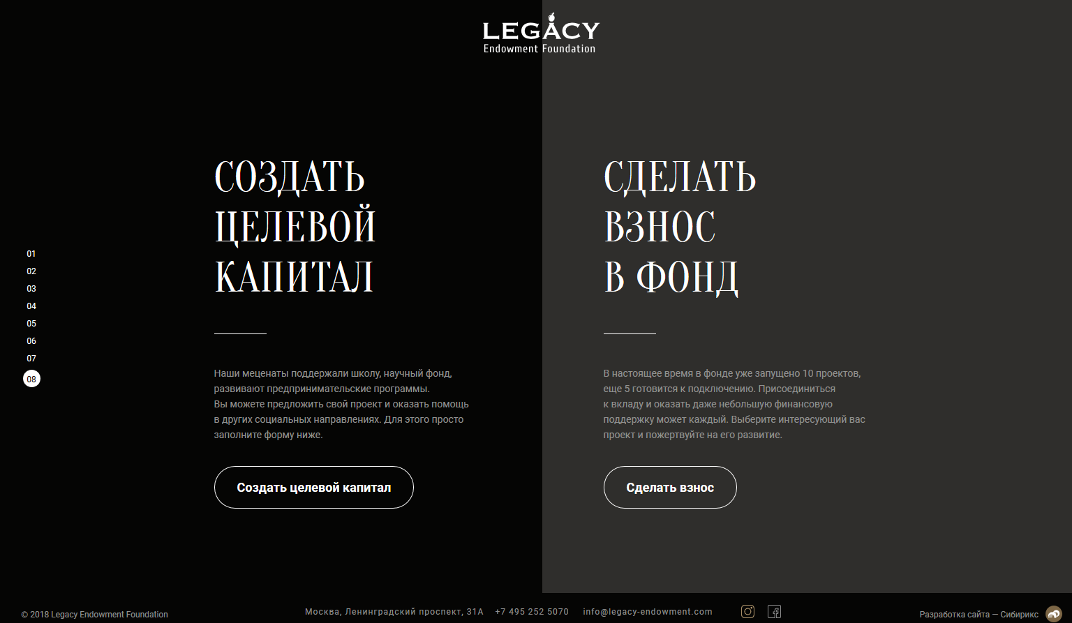 <p><b>Целевые капиталы и взносы</b></p><p>На главной странице внизу закреплена плашка со ссылками: «создать целевой капитал» или «сделать взнос». Последний блок главной страницы описывает целевые действия сайта подробнее.</p>