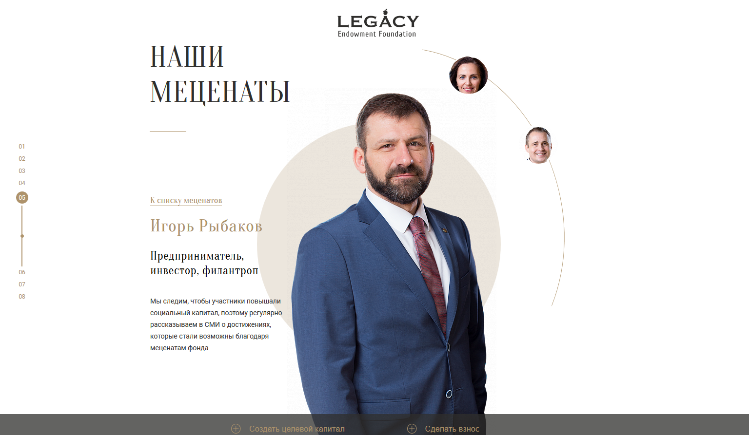 <p><b>Меценаты</b></p><p>В блоке на главной меценаты расположены в круге — символе единства и общности интересов.</p>